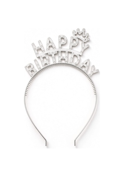 Gümüş Happy Birthday Taç Taşlı Görünümlü Doğum Günü Parti Kutlama Ve Eğlence Aksesuarı Diğer