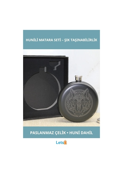 Kurt Motifli Paslanmaz Çelik Huni Matara Çok Renkli