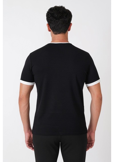 Efor Slim Fit Bisiklet Yaka Siyah-ekru Tişört Ts 932