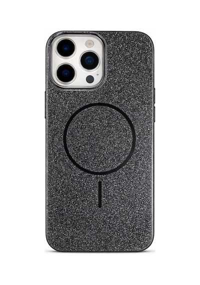 Apple Uyumlu iPhone 16 Pro Max Telefon Kılıfı Magsafe Wireless Şarj Özellikli Simli Lüks Silikon Kılıf Siyah