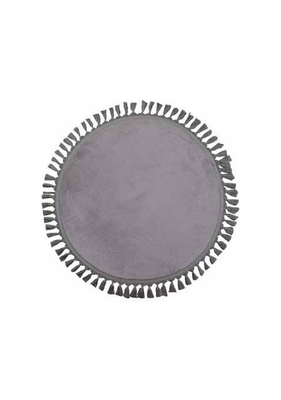 Modern Dekoratif Yuvarlak Puffy Peluş Ponpon Saçaklı Salon Oturma Odası Halısı Gri