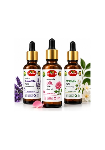 Lavanta+gül+yasemin 3 Lü Aromaterapi Bakım-bitkisel Yağ Seti & Aromatik Yağlar Seti 3x20 Ml