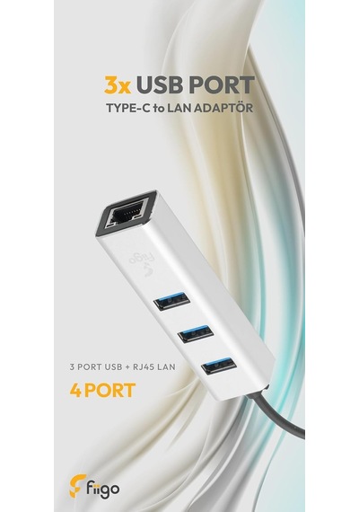Usb To Lan Ve 3x Usb Alüminyum Adaptör Gümüş