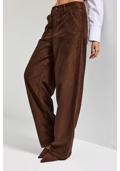 Itsbasic Kadın Kahverengi 8-26w5-42 Skater Fit Fitilli Velvet Kadife Kumaş Pantolon