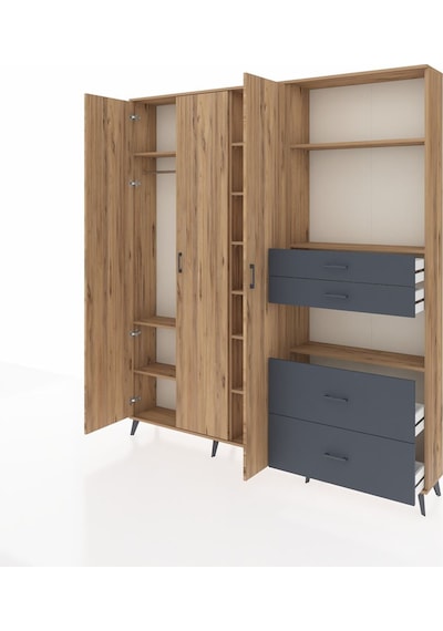 Arges Dolap 12 Raflı 4 Çekmeceli Tek Askılı 220x30x243 Çam-çam/antrasit Atlas Çam/antrasıt Arges Dolap 12 Raflı 4 Çekmeceli Tek Askılı 220x30x243 Çam-çam/antrasit Atlas Çam/antrasıt