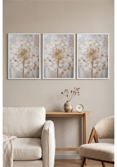 Beyaz Ahşap Çerçeveli Dandelion Çiçeği Üçlü Duvar Tablosu Altın Detaylı Modern Dekorasyon Kabartma Görünümlüdür Beyaz Beyaz Ahşap Çerçeveli Dandelion Çiçeği Üçlü Duvar Tablosu Altın Detaylı Modern Dekorasyon Kabartma Görünümlüdür Beyaz