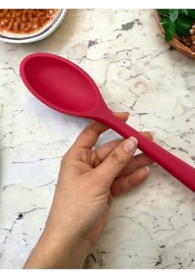 Sert Uçlu Isıya Dayanıklı Silikon Kepçe Kaşık Seti, 4 Parça, Fuşya