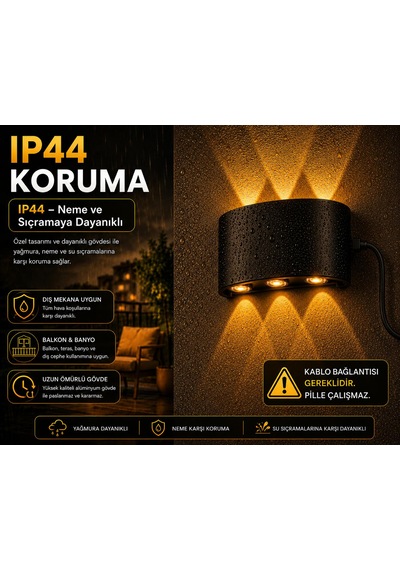 6w İç Ve Dış Renk Aplik 3+3 Dekoratif Çift Yönlü Aplik Elektrikli Pil İle Çalışmaz Amber