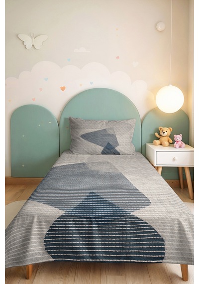 Geometrik Gri Mavi Genç Odası Tek Kişilik Pike Takımı-modern Çizgili 160x220cm Kapitone Yatak Örtüsü Şeffaf