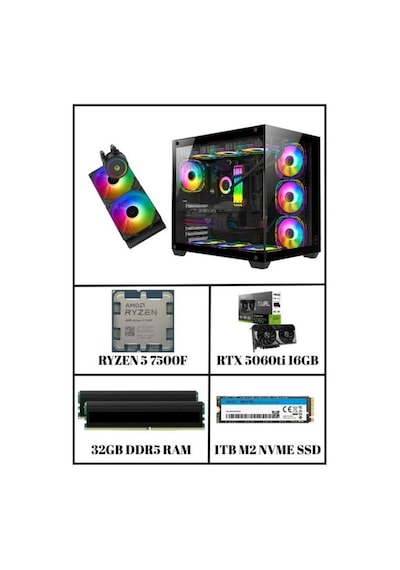 Ramtech Cryotank Cryotank RTX 5060 TI R5 7500F 32 GB 1 TB M2 SSD Free Dos Masaüstü Oyuncu Bilgisayarı