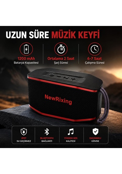 Nr196 Taşınabilir Uzun Pil Ömürlü Taşıma Saplı Tf Kart Ve Aux Destekli Ipx7 Su Geçirmez Özellikli Bluetoth Hoparlör