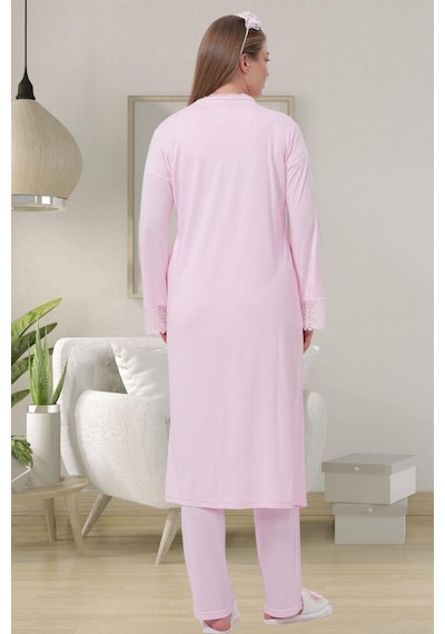 Mecit Pijama Mecit 1541 Bayan Hamile Lohusa Pembe Uzun Sabahlık Pijama Takımı