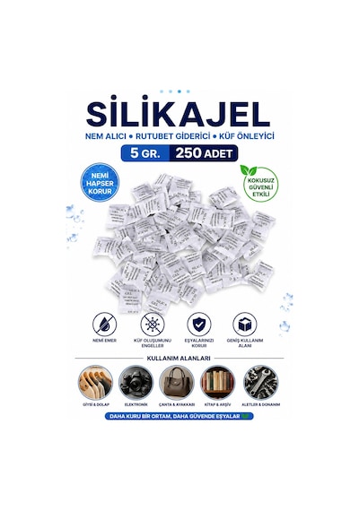 250 Adet 5 Gr Silikajel Nem Alıcı Rutubet Giderici Küf Önleyici Silika Jel Paket