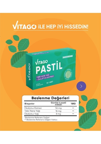 Vitago Nane + Okaliptus Yağı İçeren Takviye Edici Gıda 16 Pastil