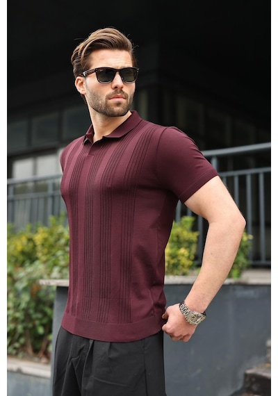 Mürdüm Polo Yaka Triko Erkek Tişört E7469