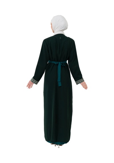 Zaytoon Nakışlı İç Elbiseli Ve Kemerli İki Parçalı Filistin Mirası Abaya Seti Yeşil