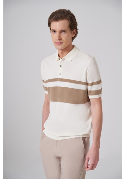 Morven Erkek Ekru Trend Soft Pamuk Polo Yaka Triko T-shirt 26ys018017454 Ekru