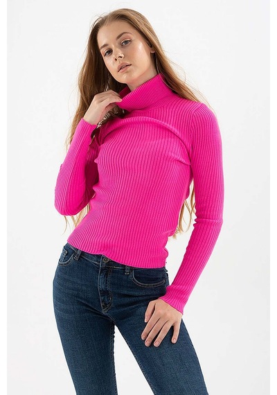 Fashion Friends Kadın Fitilli Balıkçı Yaka Kazak 23k0288k1 Fuşya
