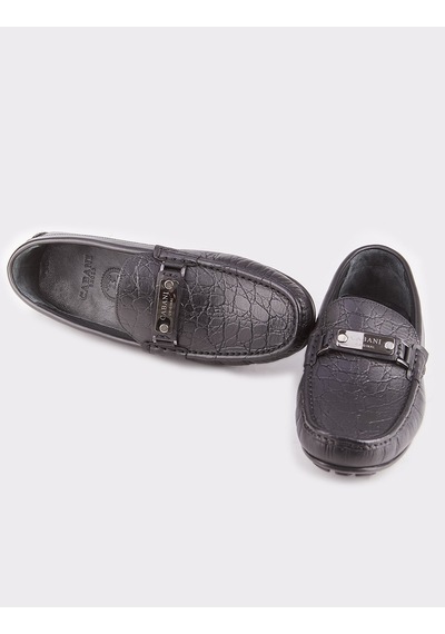 Cabani Hakiki Deri Kauçuk Tabanlı Siyah Erkek Loafer Ayakkabı Siyah