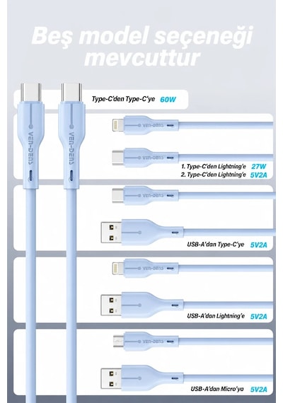 Ven-dens Vd-dc23l Usb-a To Lightning Şarj Ve Veri Kablosu, 2,4 A, 1 Metre, Esnek Tpe Kaplama, Pembe