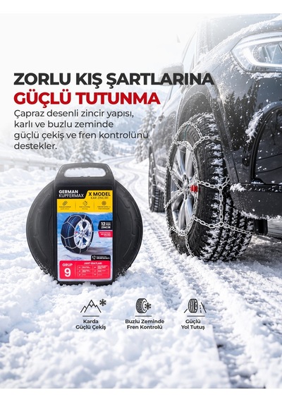 12mm No: 9 Profesyonel Oto Kar Zinciri, Binek Ve Hafif Ticari Araçlar İçin