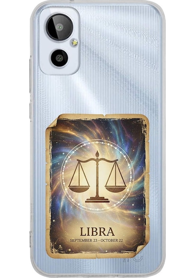 General Mobile 23se İle Uyumlu Burç Kartları Terazi Tasarımlı Şeffaf Silikon Kılıf Şeffaf