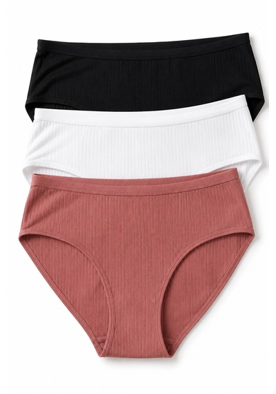 İpeksi Collection %100 Pamuklu Yüksek Bel Fitilli Günlük Külot 3lü Paket Siyah - Beyaz - Pembe