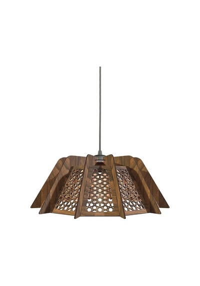 Selçuklu Motif Ahşap Vintage Rustik Salon Avize Ceviz 30x13