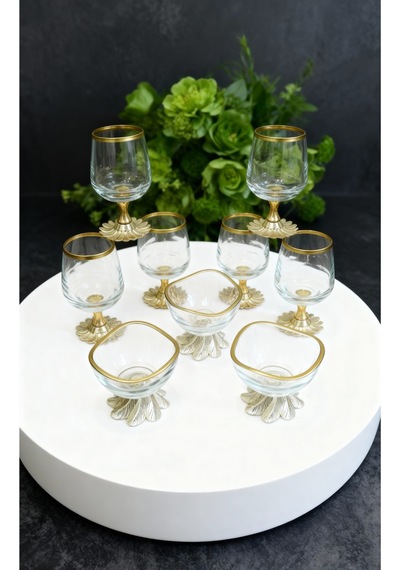 Çnr Home Collection 12 Parça Gold Kahve Yanı 6 Lı Su Bardağı & 6 Lı Lokumluk-şekerlik 23548574 Gold