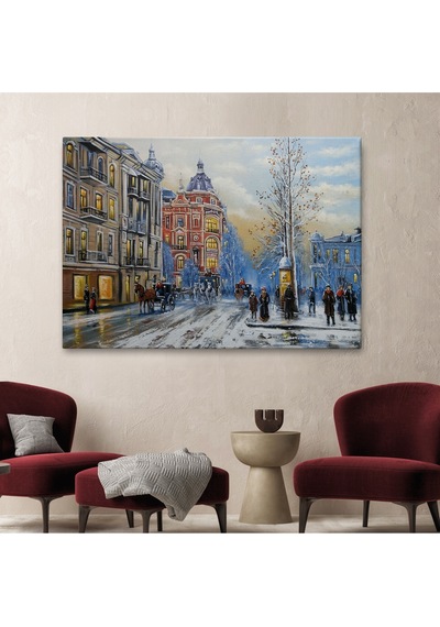 Ukrayna Kiev Eski Sokak Manzarası Dekoratif Duvar Tablosu-3695 95 X 165
