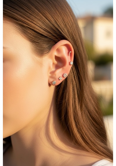 14 Ayar Altın Piercing Tragus Küpe T032
