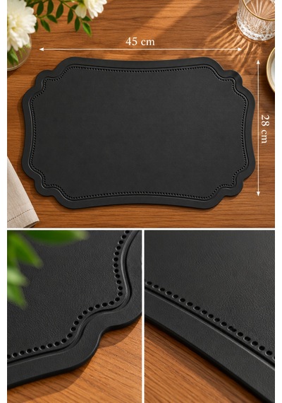 2'li Amerikan Servis Seti Deri Supla 45x28 Cm Dekoratif Masa Servis Altlığı Siyah - 939622987 Siyah
