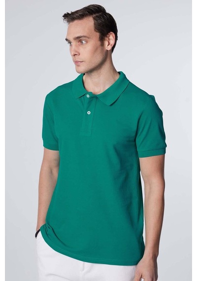 Tudors Erkek Slim Fit Dar Kesim %100 Pamuk Düz Pike Yeşil Polo Yaka Tişört-30579-yesıl Yeşil