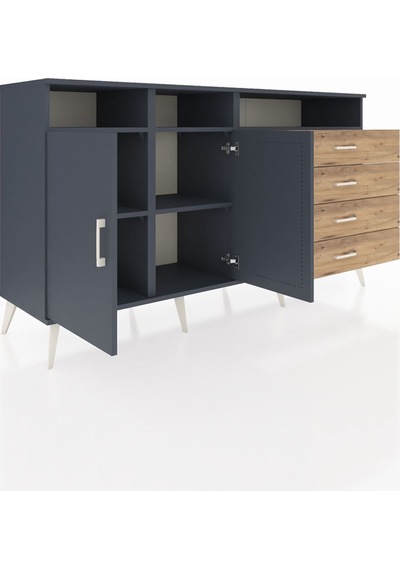 Hyperion Konsol 5 Raflı 4 Çekmeceli 2 Kapaklı 176x44x99 Antrasit-antrasit/çam Antrasit - Antrasit