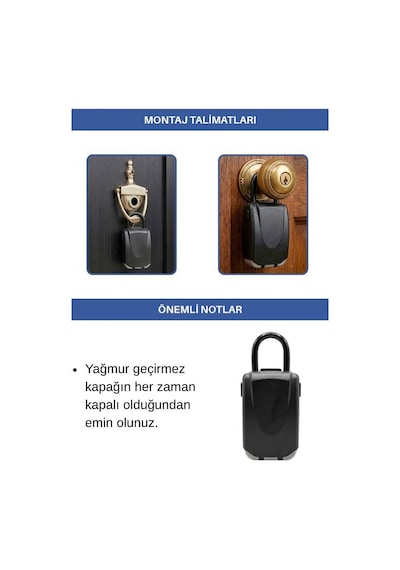 Temel Şifreli Metal Anahtar Kutusu, Kelepçeli, Kapaklı, 4 Haneli Dış Mekân Anahtar Kasası