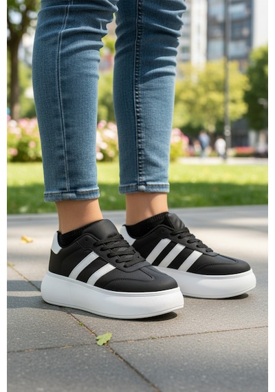 Siyah Beyaz Yüksek Taban Bağcıklı Unisex Sneaker Dvs-01 Z Siyah - Beyaz