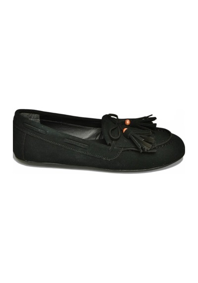 Fox Shoes Y996271002 Siyah Süet Püskül Detaylı Kadın Babet Siyah