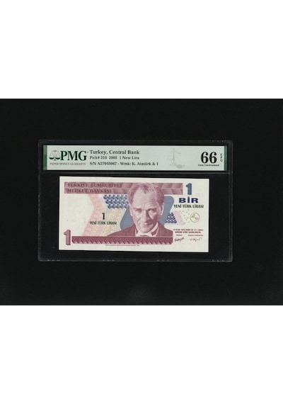 Bir Yeni Türk Lirası 1 Ytl P216 2005 Pmg 66 Epq Gem Unc S/n A27045067 / 8.ems 1. Tertip