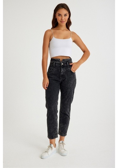 Mom Kalıp Yüksek Bel Denim Pantolon 001