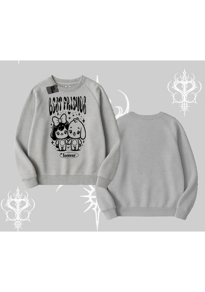 Biskilet Sweatshirt Best Friends Forever Baskılı Sevimli Tasarım Gri