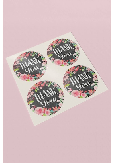 Thank You Çiçekli Kargo Paket Sticker Etiketi 3x3cm St2057 Çok Renkli