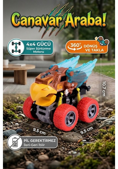 Kartal Temalı Canavar Araba - 360 Derece Takla Atan Atalet Motorlu Monster Truck Oyuncak Çok Renkli