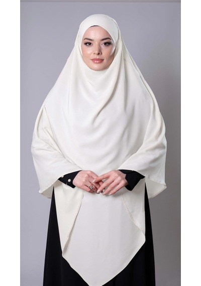 Hürrem Bone Krem Pratik Hazır Geçmeli Tesettür Eşarp Medine İpeği Bağcıklı Sufle Hijab 2301 40
