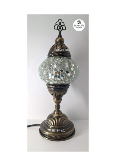 El Yapımı Otantik Mozaik Masa Lambası Yüksek Boy Beyaz - 820076288 Beyaz