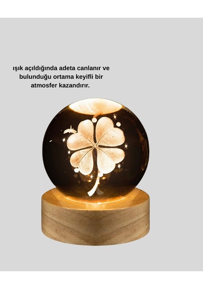Dekoratif Yonca Görünümlü Işıklı Kristal Cam Küre Usb Masa Gece Lambası 07033358