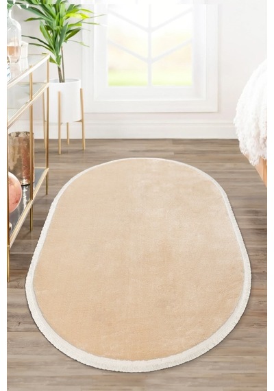 Comfort Düz Saçaklı Peluş Halı Bej Bej