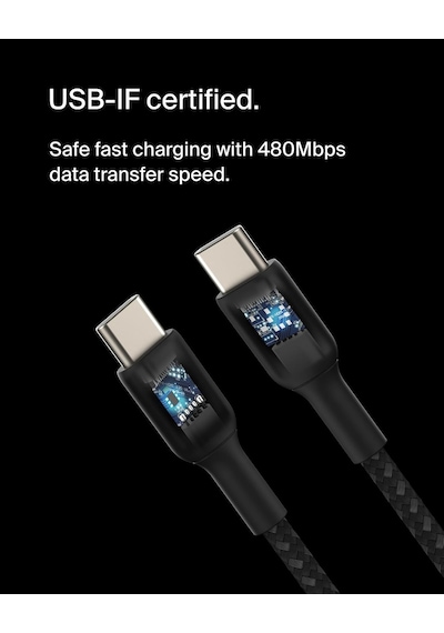 Boost Charge Örgülü Usb-c, Hızlı Şarj Cihazı, Usb-c Şarj Kablosu, İphone 16, 15, Samsung Galaxy S24, S23, Pixel, İpad, Macbook, Nintendo Ve Daha Fazlası İçin Hızlı Şarj, 1 Metre, Siyah