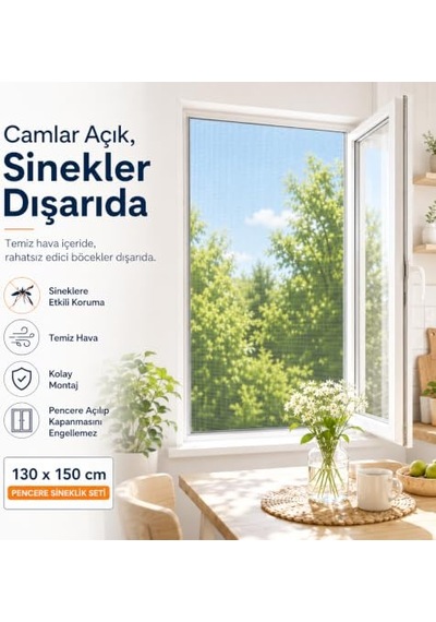 Sogud Kayra 2 Li Set Pencere Sinekliği 130x150 Cm - Yapışkanlı Cırtlı Sineklik Tülü - Yıkanabilir Tekrar Kullanılabilir Kesilebilir Sinek Perdesi - Geniş Pencere İçin