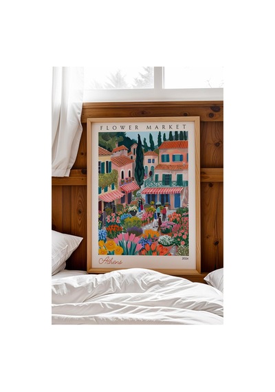 Atina Yunanistan Çerçeveli Tablo Seyahat Severlere Salon Ve Ofis İçin Estetik Duvar Dekoru Travel Flower Market