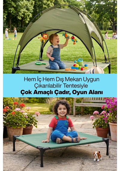 Reyo Yükseltilmiş Çocuk Çadırı Uv Korumalı Gölgelikli Kamp, Bahçe & Plaj Tipi Taşınabilir Çadır Yatak Yeşil